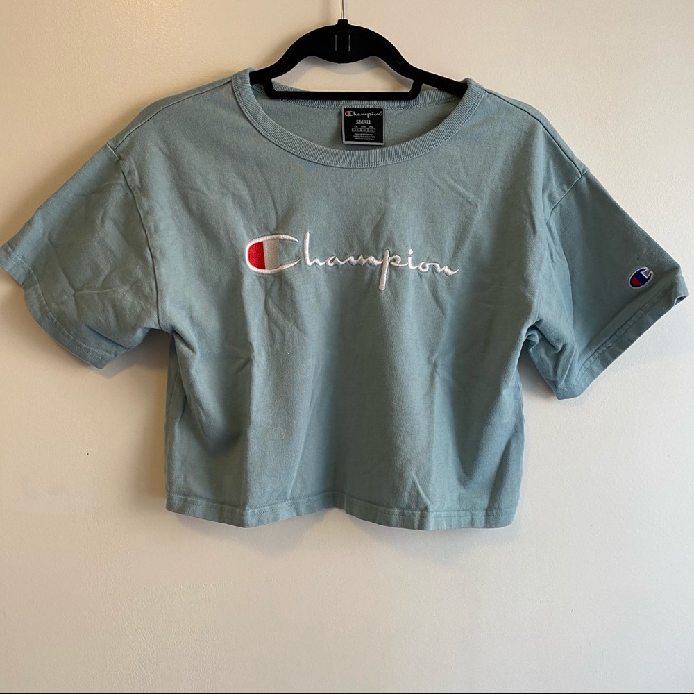 Baby Blue Champion Crop Tee